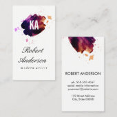 Carte De Visite Aquarelle brossée / Monogramme (Devant / Derrière)