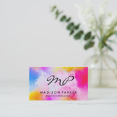 Carte De Visite Aquarelle broyée Monogramme (Debout devant)