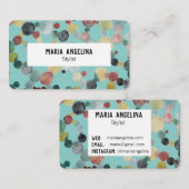Carte De Visite Aquarelle Bubbles Spots & Dots Rose Bleu Vert (Devant / Derrière)