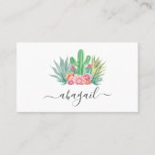 Carte De Visite Aquarelle Cactus et rose Floral Élégant (Devant)