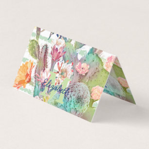 Carte De Visite Aquarelle Cactus Floral Stripes Design
