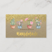Carte De Visite Aquarelle Cactus Gold Parties scintillant Kraft (Devant)