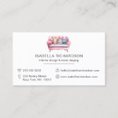 Carte De Visite Aquarelle Canapé rose Design d'intérieur Accueil M (Dos)