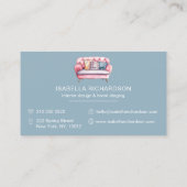 Carte De Visite Aquarelle Canapé rose Design d'intérieur Accueil M (Dos)