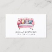 Carte De Visite Aquarelle Canapé rose Design d'intérieur Accueil M (Devant)