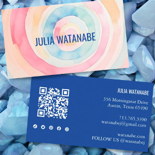 Carte De Visite Aquarelle Cercles QR Code Médias sociaux Moderne