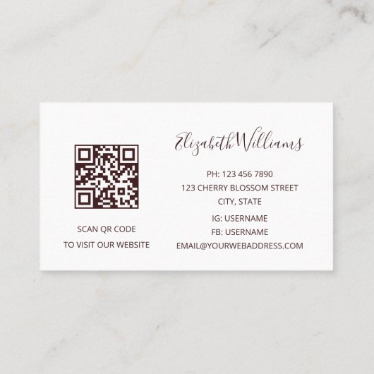 Carte De Visite Aquarelle Cerisier Fleur Blanc | Code Qr (Dos)