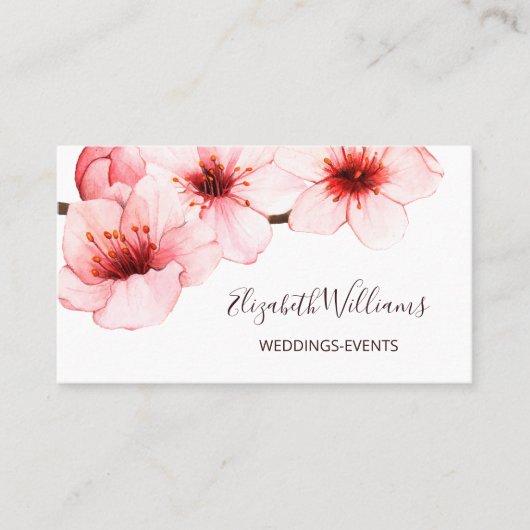 Carte De Visite Aquarelle Cerisier Fleur Blanc | Code Qr (Devant)