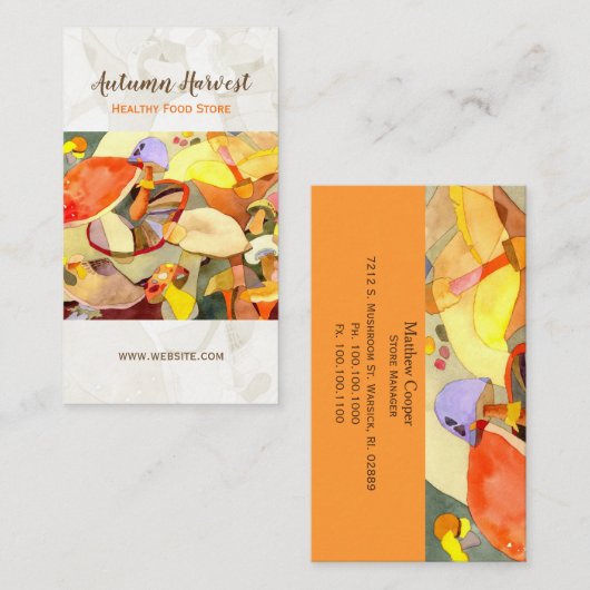 Carte De Visite Aquarelle Champignons Santé Aliments (Devant / Derrière)