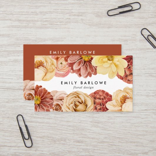 Carte De Visite Aquarelle chaude vintage Florale (Devant/Arrière en situation)