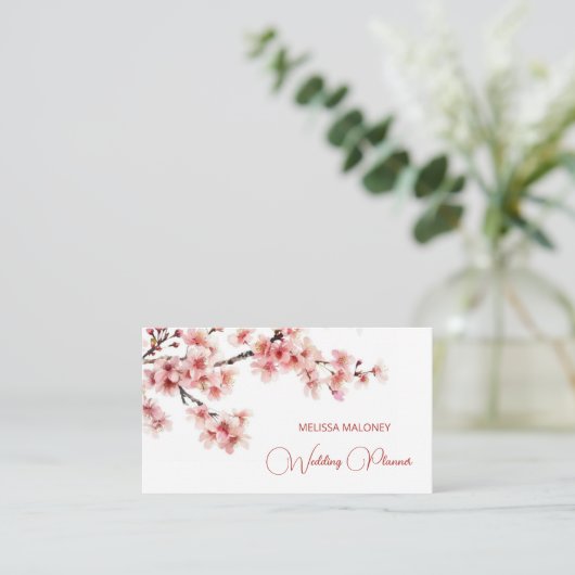Carte De Visite Aquarelle Cherry Blossom rose (Debout devant)