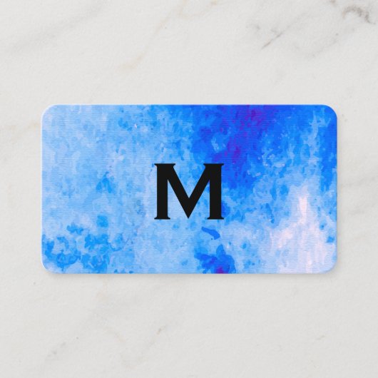 Carte De Visite Aquarelle chic bleu avec monogramme (Devant)