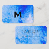 Carte De Visite Aquarelle chic bleu avec monogramme (Devant / Derrière)