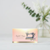 Carte De Visite Aquarelle Chic Machine à coudre Flower Gold Stripe (Debout devant)