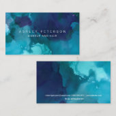 Carte De Visite Aquarelle chic moderne de bleu de turquoise de (Devant / Derrière)