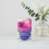 Carte De Visite Aquarelle chic rose et bordeaux (Debout devant)