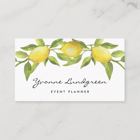 Carte De Visite Aquarelle Citron vert Jardin Script (Devant)