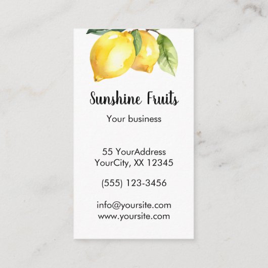 Carte De Visite Aquarelle citrons jaune vert (Dos)