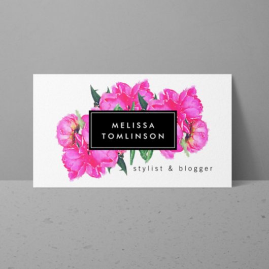 Carte De Visite Aquarelle claire Peonies roses Bouquet floral