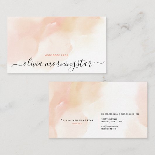 Carte De Visite Aquarelle Cloud Peach Dappée (Devant / Derrière)