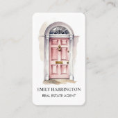 Carte de visite aquarelle Code QR Porte Rose Agent (Devant)