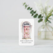 Carte de visite aquarelle Code QR Porte Rose Agent (Debout devant)