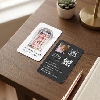 Carte de visite aquarelle Code QR Porte Rose Agent