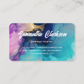 Carte De Visite Aquarelle colorée Abstrait épais Script cursif (Dos)