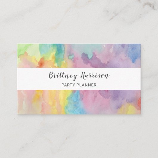 Carte De Visite Aquarelle colorée tendance Art Abstrait unique (Devant)