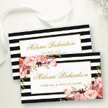Carte De Visite Aquarelle Coral Floral Élégant Or Noir rayé<br><div class="desc">Elégante aquarelle Coral Floral et Gold Frame et Black & White Stripes Carte de visite</div>