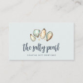 Carte De Visite Aquarelle côtière perle et huître (Devant)