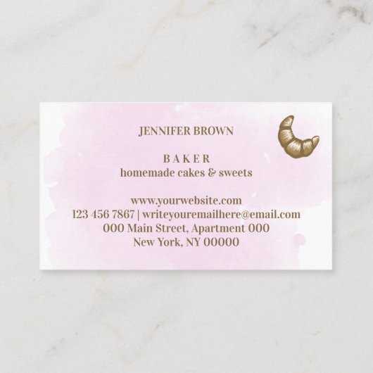 Carte De Visite Aquarelle Croissant Rose boulangerie maison (Dos)