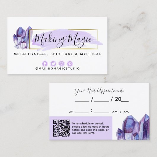 Carte De Visite Aquarelle Crystals & Gold Minimalist (Devant / Derrière)