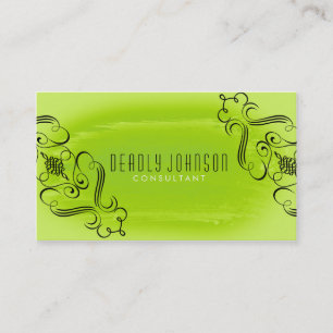 Carte De Visite Aquarelle Damas Courbes Simple Plaque