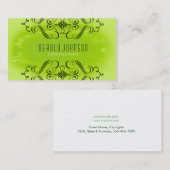 Carte De Visite Aquarelle Damas Vert Simple (Devant / Derrière)