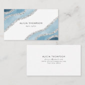 Carte De Visite Aquarelle d'argent bleu moderne (Devant / Derrière)