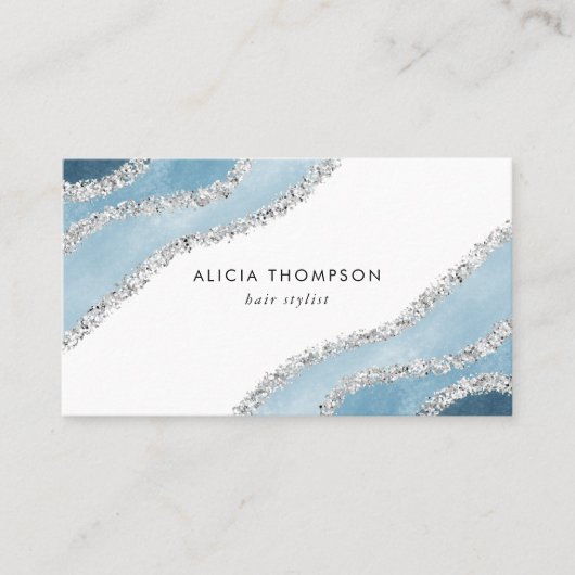 Carte De Visite Aquarelle d'argent bleu moderne (Devant)