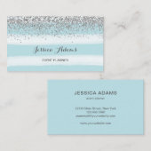 Carte De Visite Aquarelle d'argent et de bleu (Devant / Derrière)