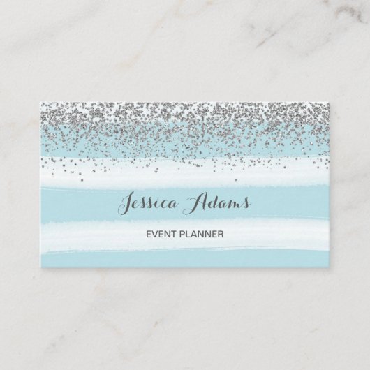 Carte De Visite Aquarelle d'argent et de bleu (Devant)