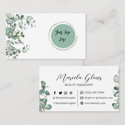 Carte De Visite Aquarelle de beauté eucalyptus (Devant / Derrière)