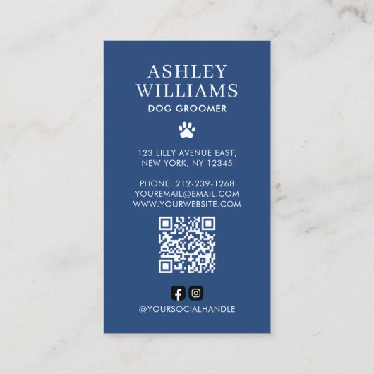 Carte De Visite Aquarelle de chien Groomer Code QR (Dos)