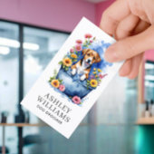 Carte De Visite Aquarelle de chien Groomer Code QR