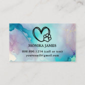 Carte De Visite Aquarelle de chien mignonne bleu pourpre éclat (Dos)