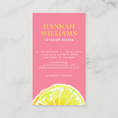 Carte De Visite Aquarelle de citron Arrière - plan rose moderne (Dos)