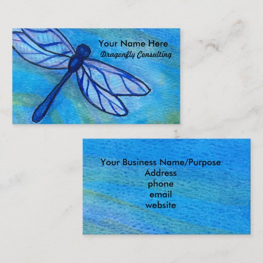 Carte De Visite Aquarelle de libellule bleue créative (Devant / Derrière)