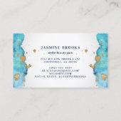 Carte De Visite Aquarelle de luxe turquoise bleu et or (Dos)