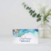 Carte De Visite Aquarelle de luxe turquoise bleu et or (Debout devant)