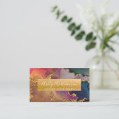 Carte De Visite Aquarelle de marbre moderne or violet script bleu (Debout devant)