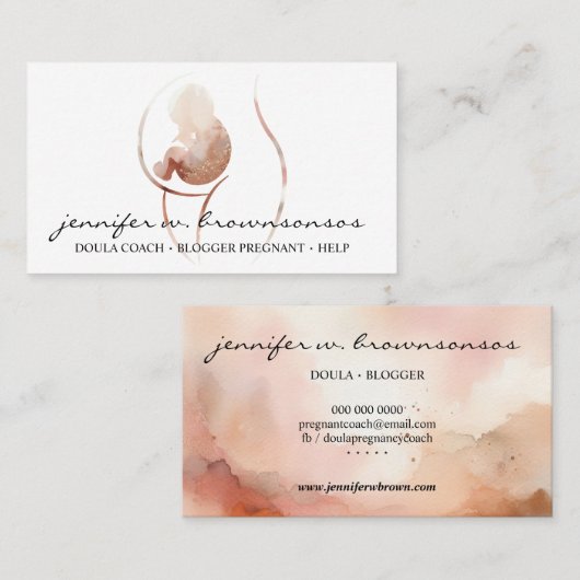 Carte De Visite Aquarelle de naissance Doula Bébé enceinte nouveau (Devant / Derrière)