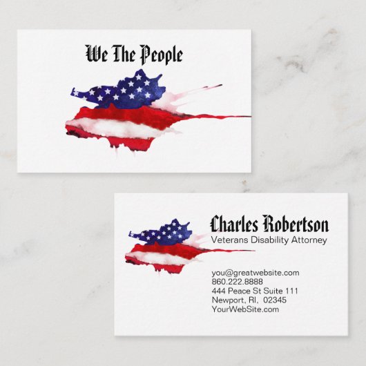 Carte De Visite Aquarelle de *~* nous le drapeau américain de (Devant / Derrière)